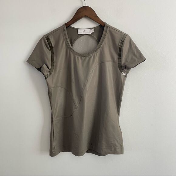 Stella McCartney X Adidas | Womens Olive Athletic Active Top Tee Peek-A-Boo Back - Picture 1 of 9